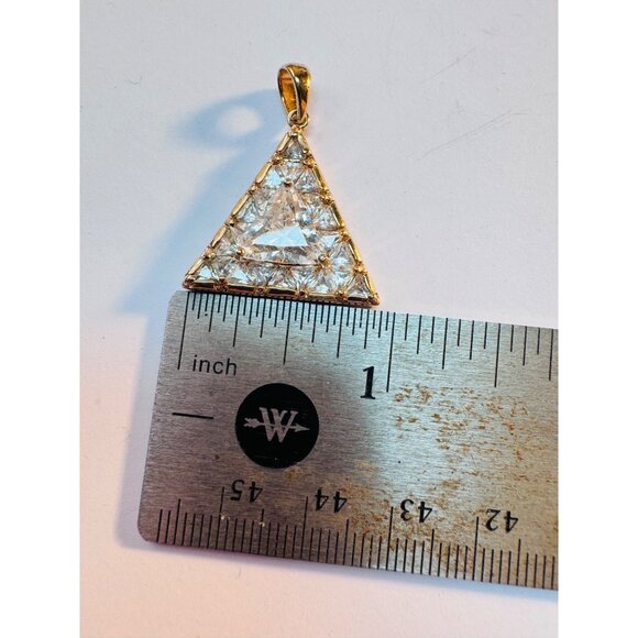 Estate Sterling Silver 925 Gold Tone Triangle Pendant CZ Cluster No Chain - Picture 6 of 8